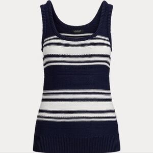 Ralph Lauren Navy and White Striped Cotton-Blend Sweater Tank Top Sz Xl